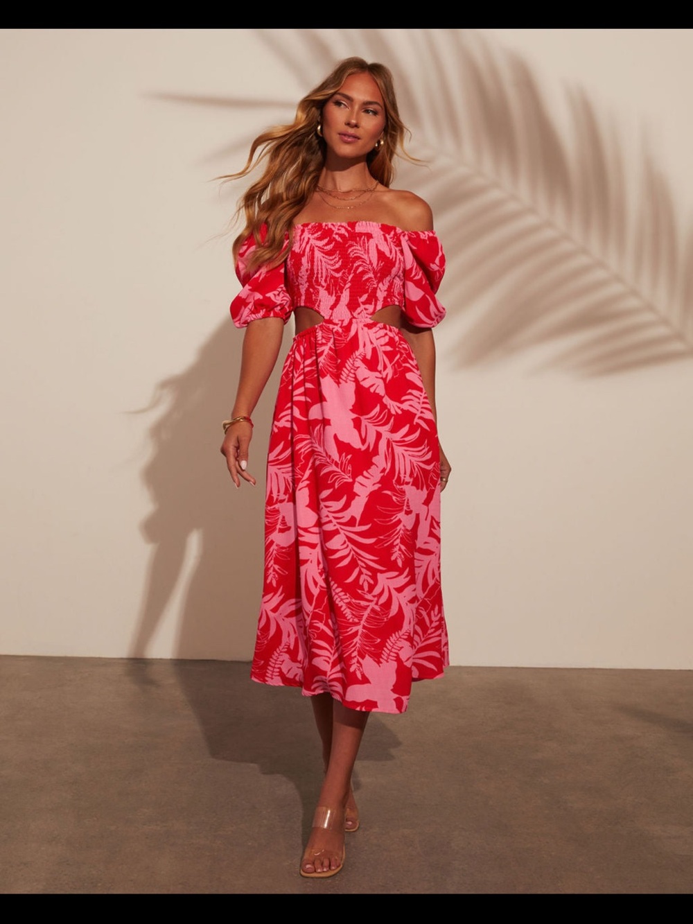 Kalena tropical print Cut Out midi dress